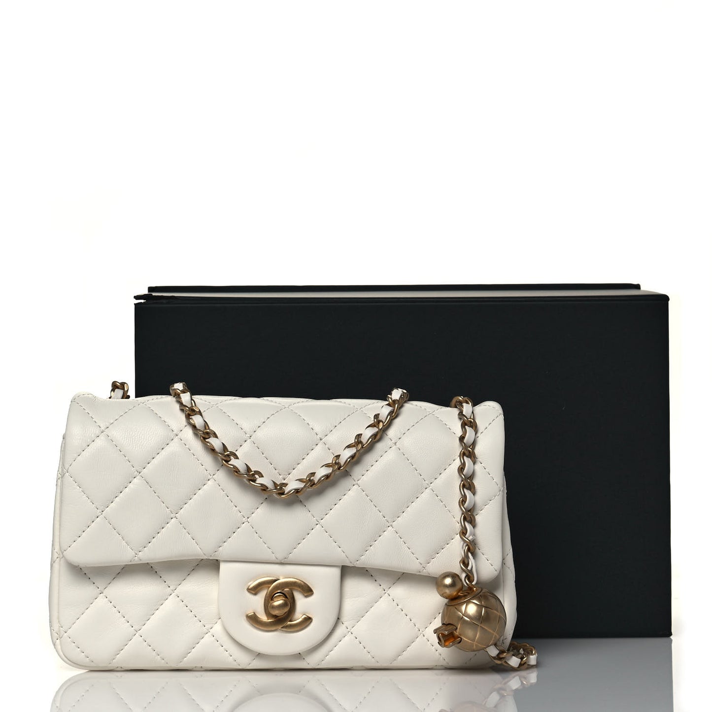 Lambskin Quilted Mini Rectangular Pearl Crush Flap White