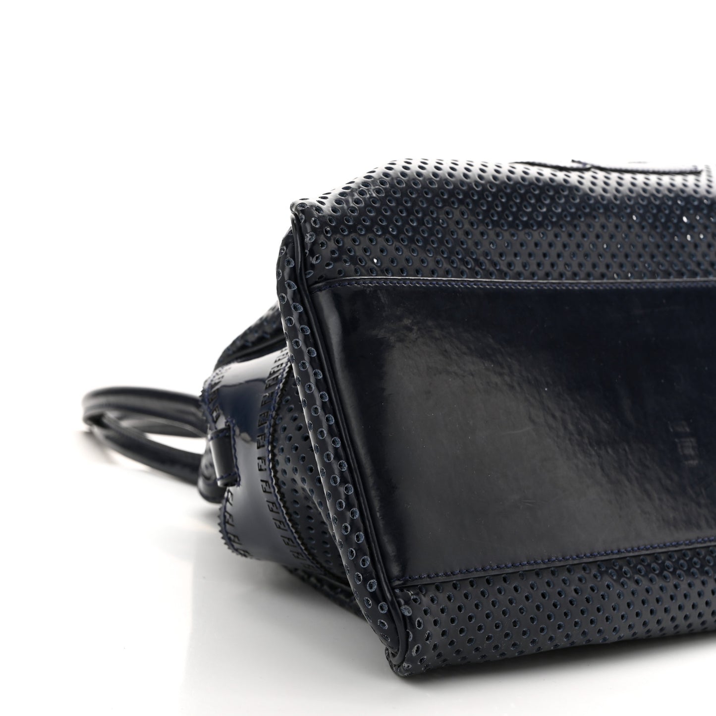 Patent Perforated Calfskin Bag De Jour Perforated Tote Navy