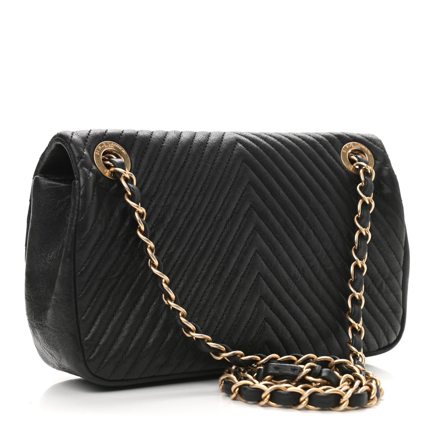 Calfskin Chevron Quilted Small Surpique Flap Black