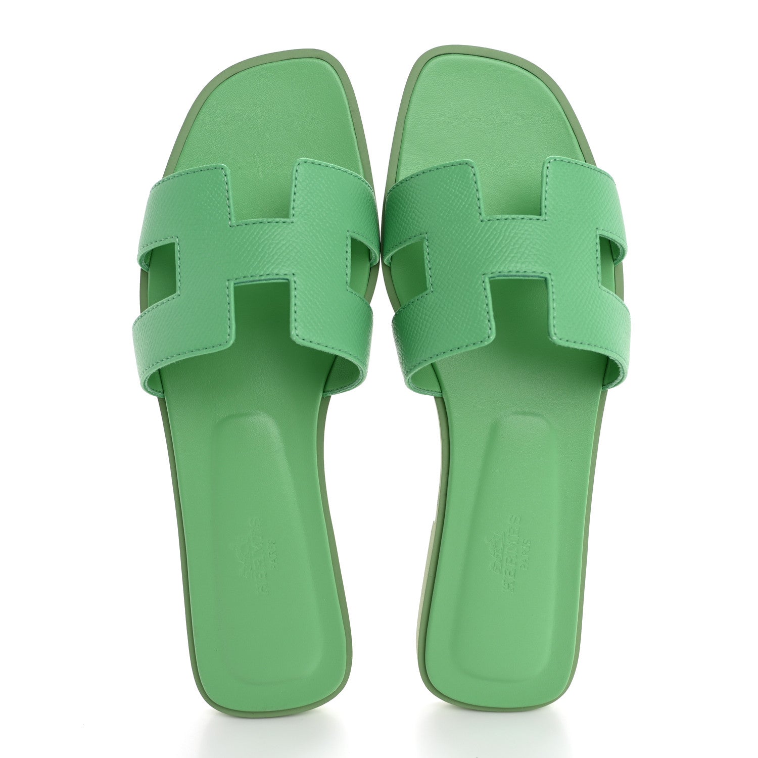 Hermes Epsom Oran Sandals 38 Vert Pomme 2 of 13