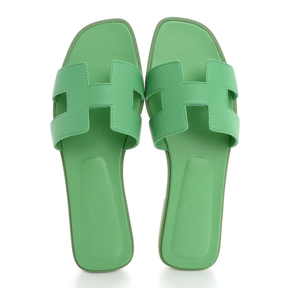Hermes Epsom Oran Sandals 38 Vert Pomme 2 of 13