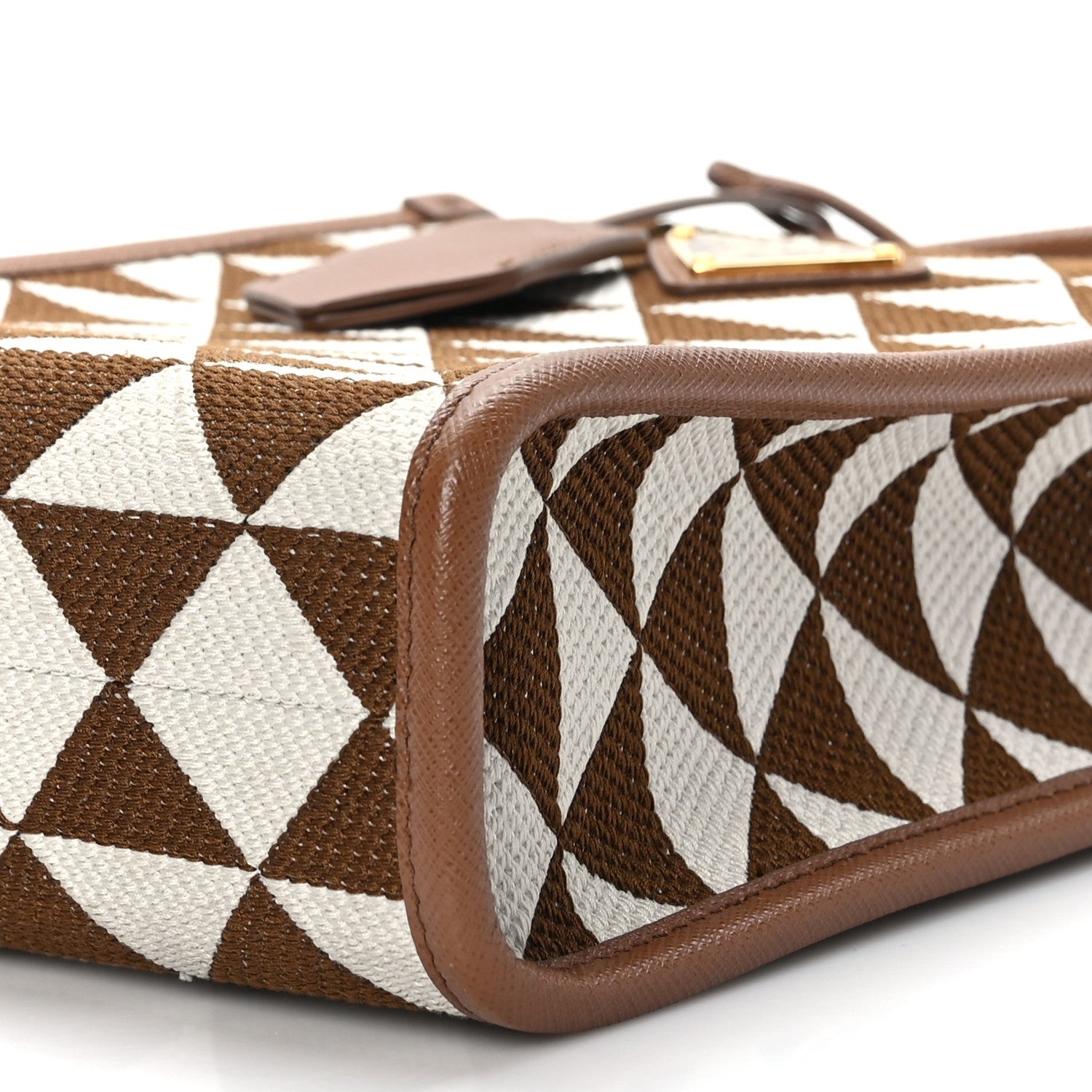 Prada Jacquard Saffiano Triangolo Symbole Embroidered Micro Tote Tobacco Talco 8 of 8