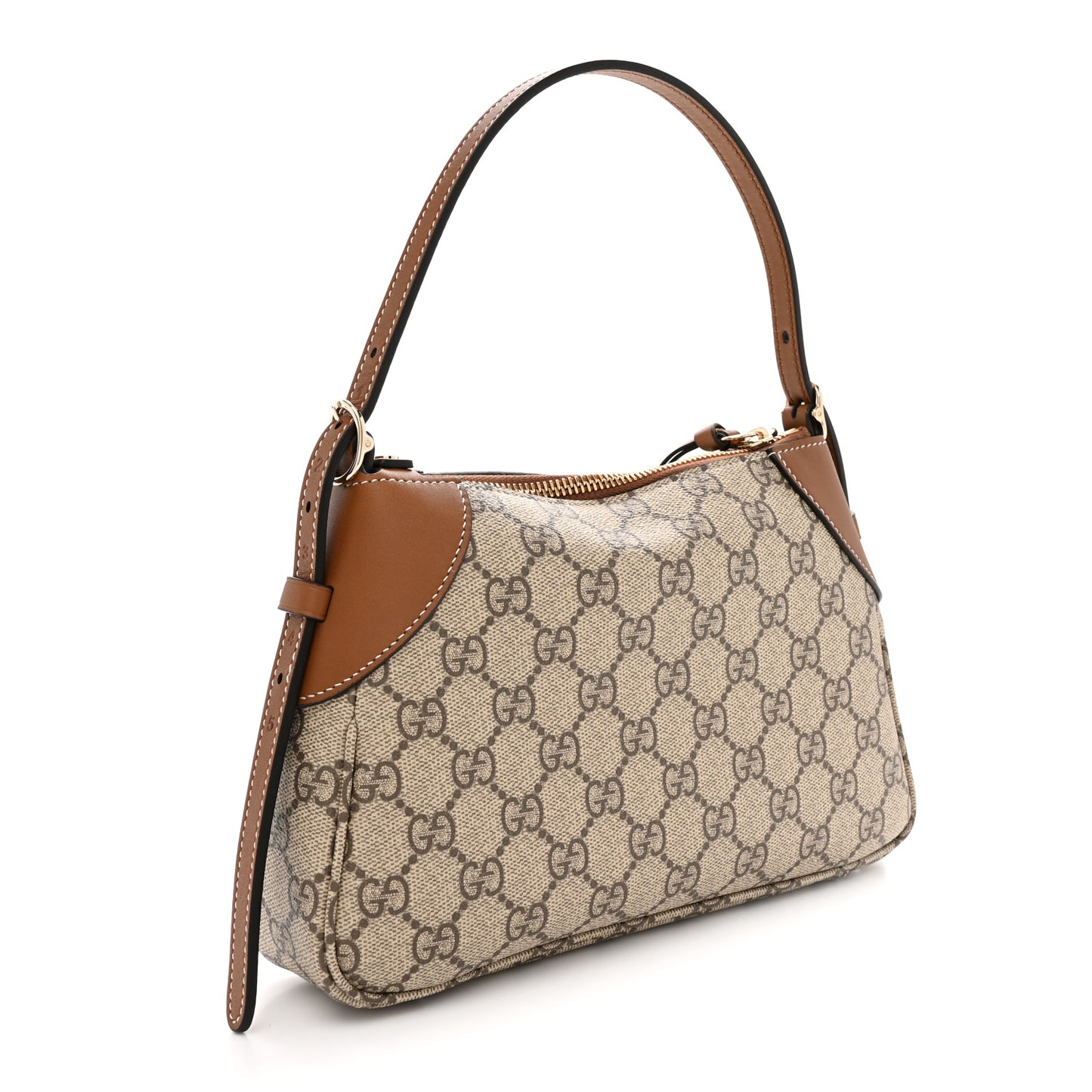 GG Supreme Monogram Textured Calfskin Small Emblem Shoulder Bag Beige Dark Brown