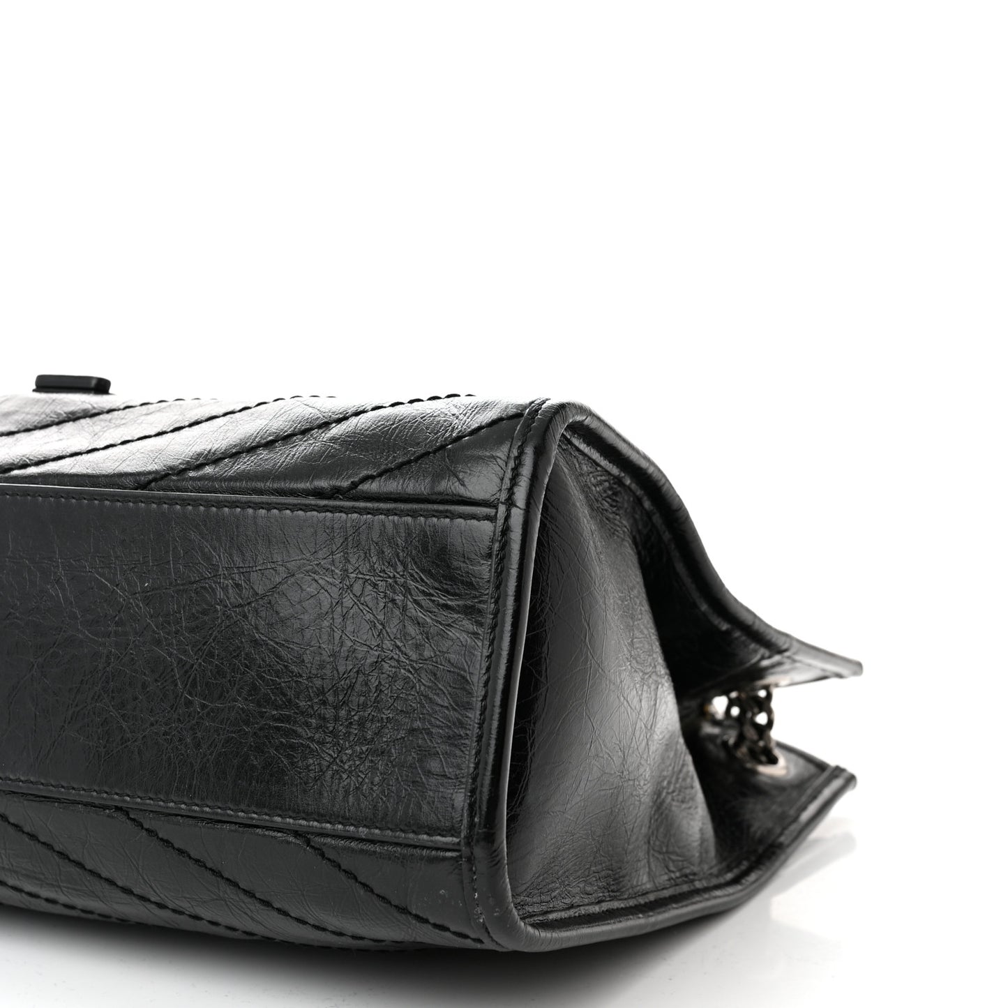 Crinkled Calfskin Matelasse Monogram Medium Niki Shopper Tote Black