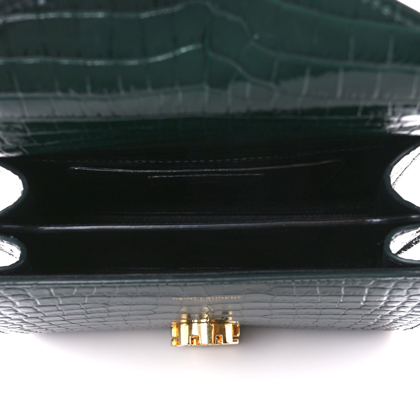 Calfskin Crocodile Embossed Mini Classic Monogram Cassandra Top Handle Green