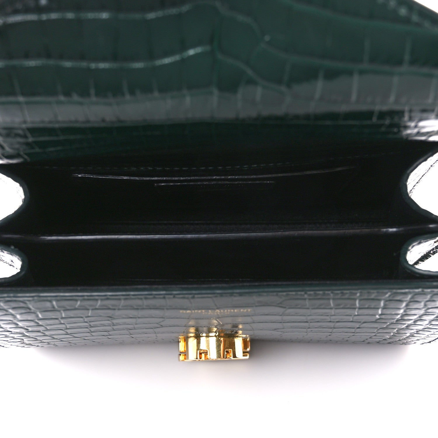 Saint Laurent Calfskin Crocodile Embossed Mini Classic Monogram Cassandra Top Handle Green 5 of 11