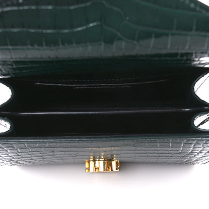Saint Laurent Calfskin Crocodile Embossed Mini Classic Monogram Cassandra Top Handle Green 5 of 11