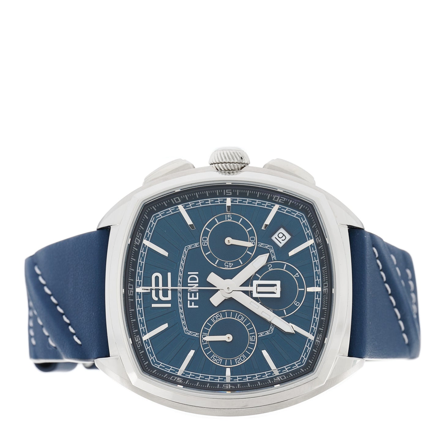 Stainless Steel Calfskin 44mm Momento Chronograph Quartz Watch Blue