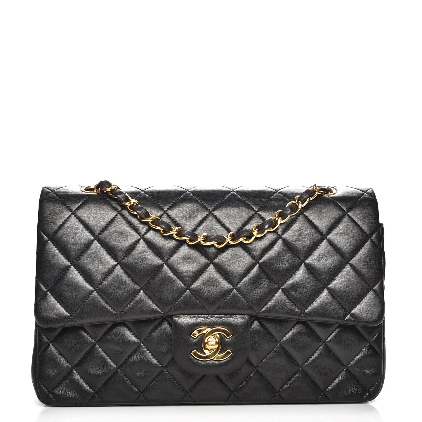 Lambskin Quilted Medium Double Flap Black