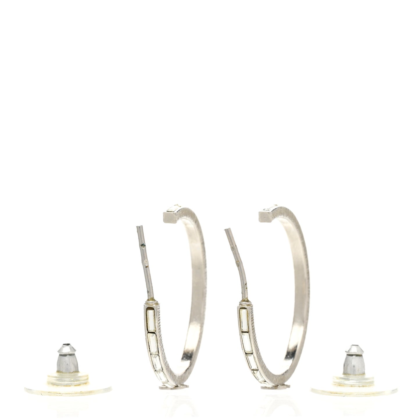 Baguette Crystal CC Hoop Earrings Silver