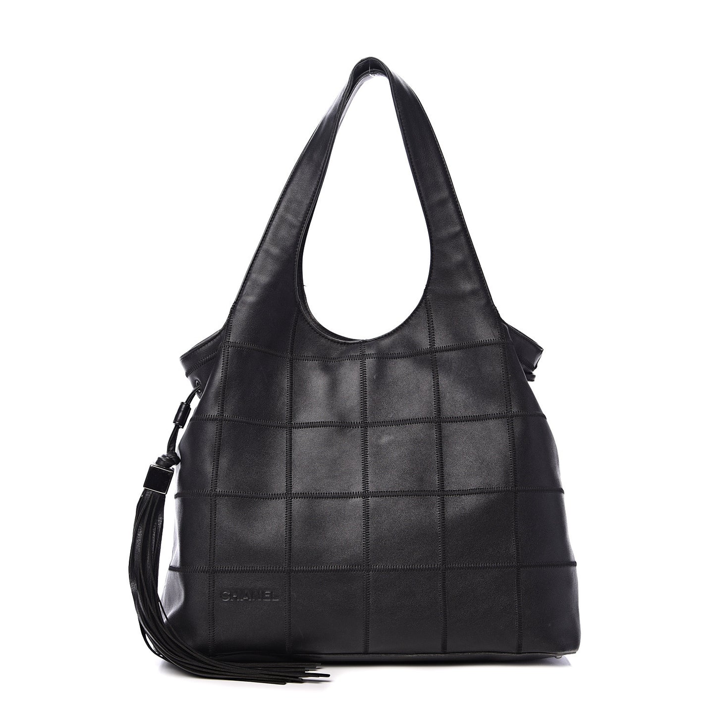 Calfskin Square Stitched Tassel Bag Black