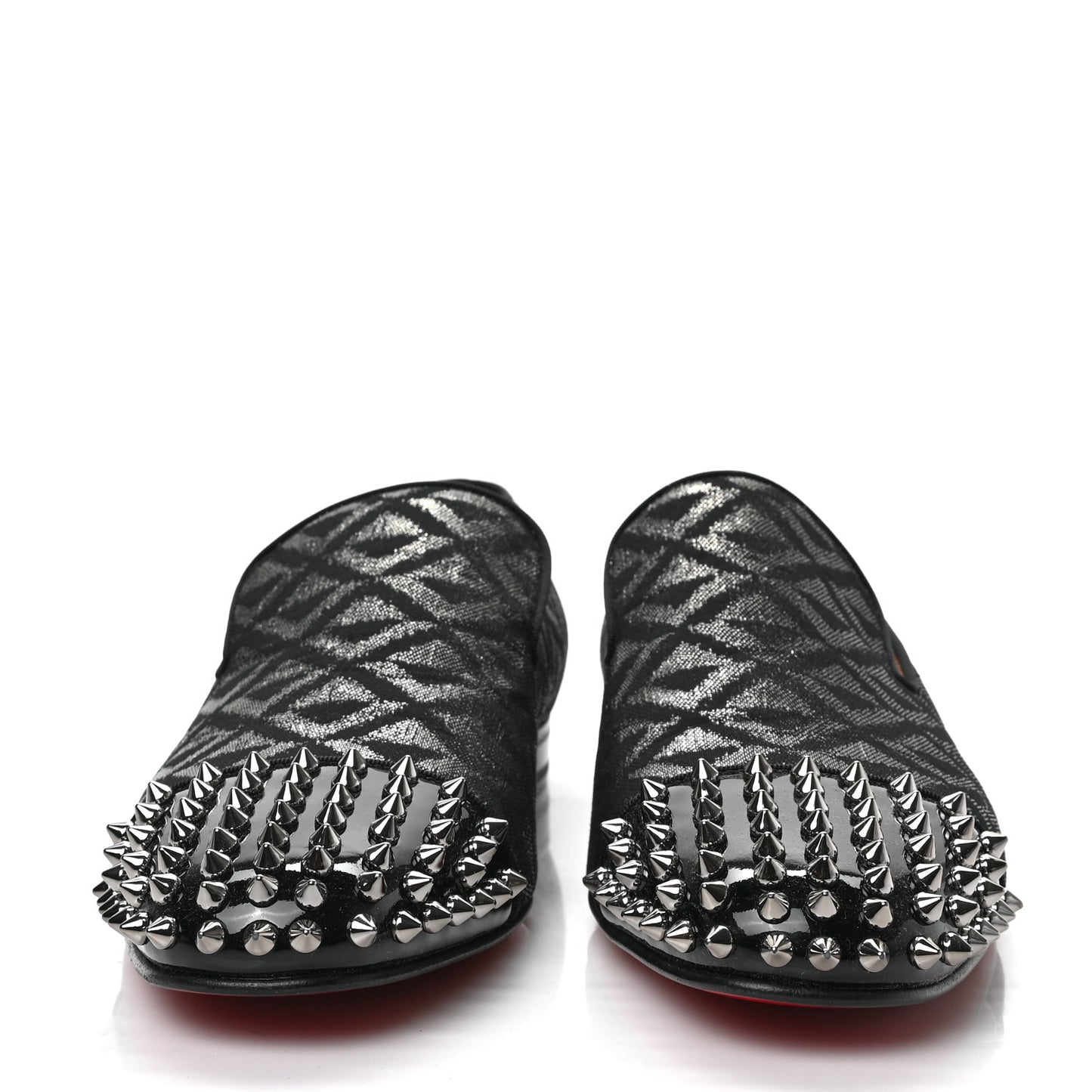 Lurex Patent Mens Spooky Spikes Flat Loafers 43 Black Gun Grey