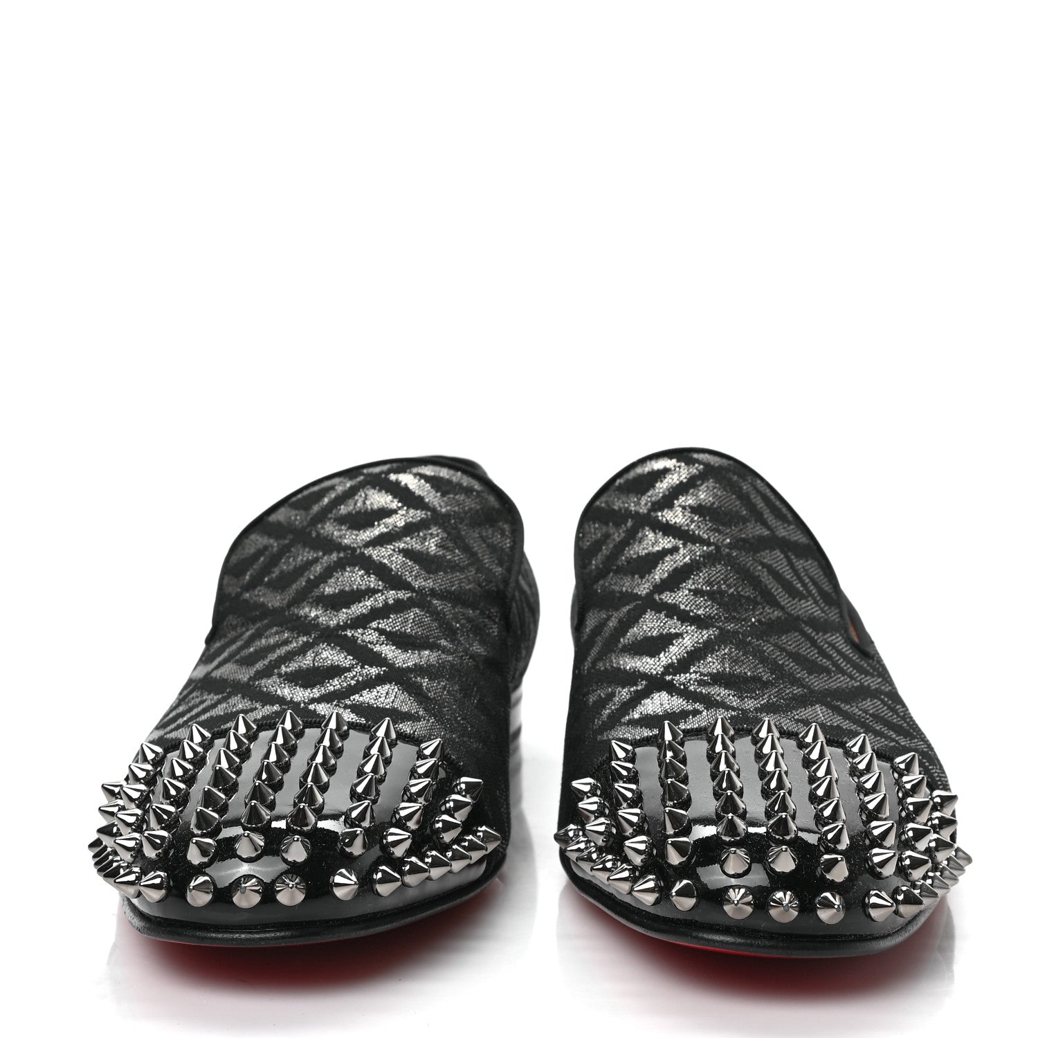 Christian Louboutin Lurex Patent Mens Spooky Spikes Flat Loafers 43 Black Gun Grey 2 of 7