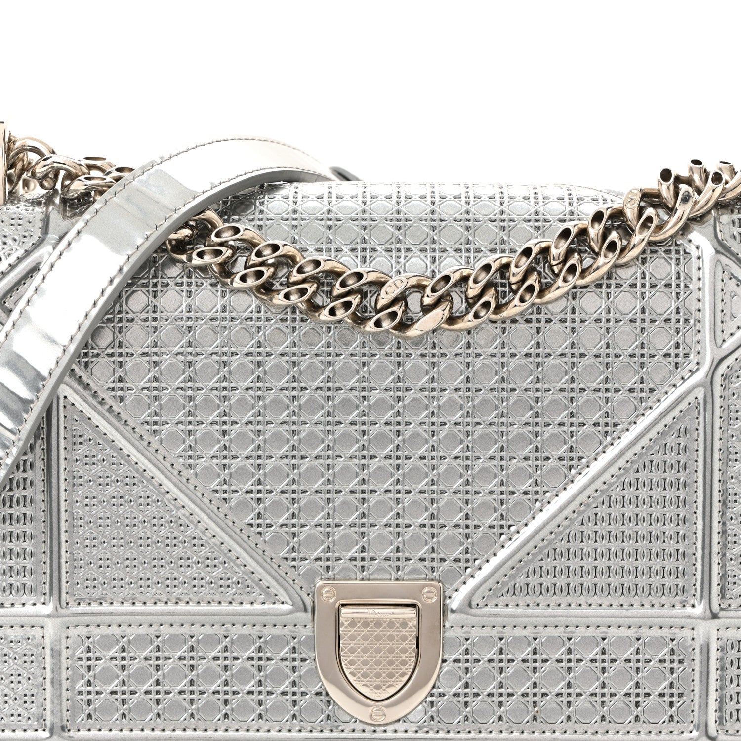 Christian Dior Metallic Patent Micro-Cannage Small Diorama Flap Bag Silver 8 of 11