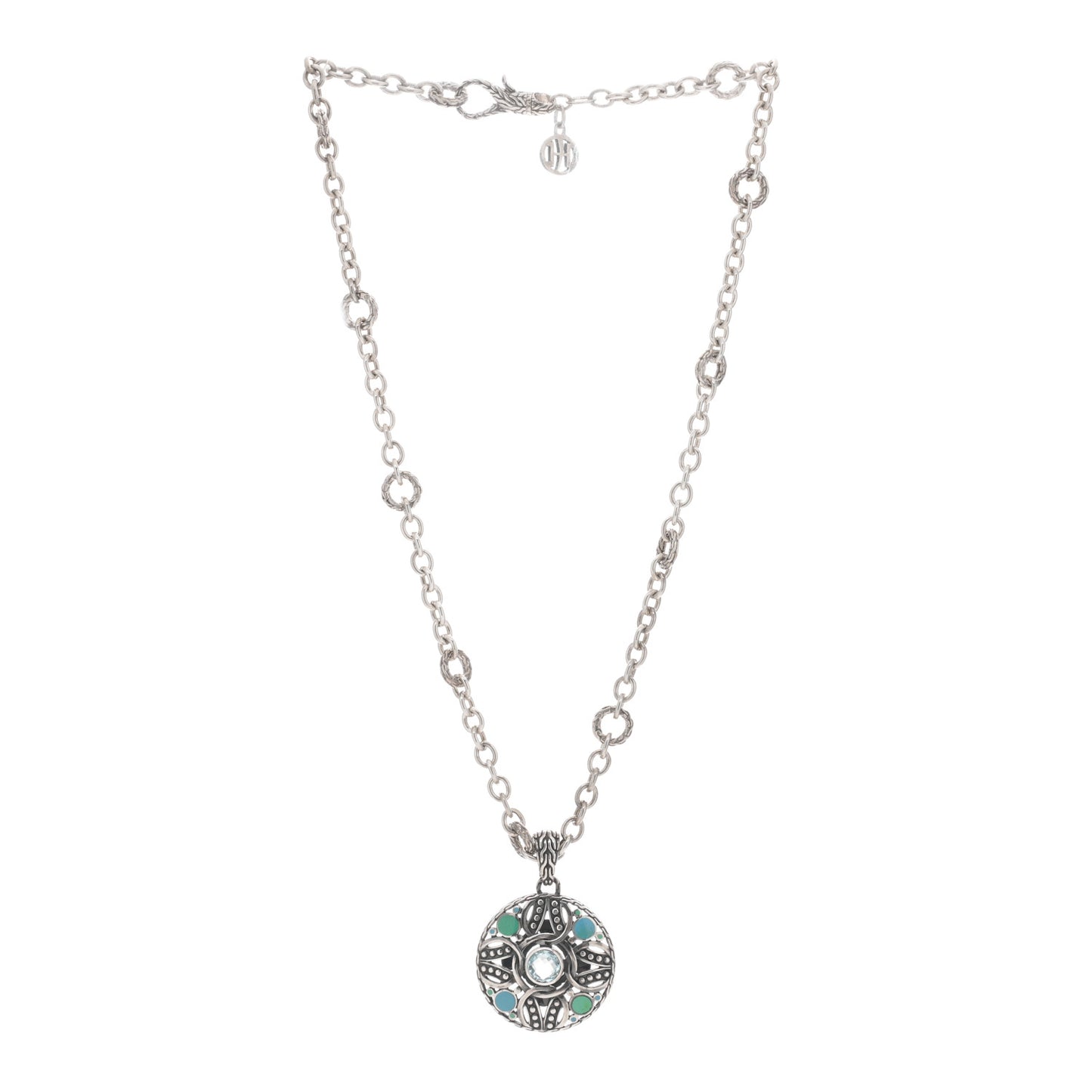 Sterling Silver Enamel Blue Topaz Palu Bulan Pendant Necklace