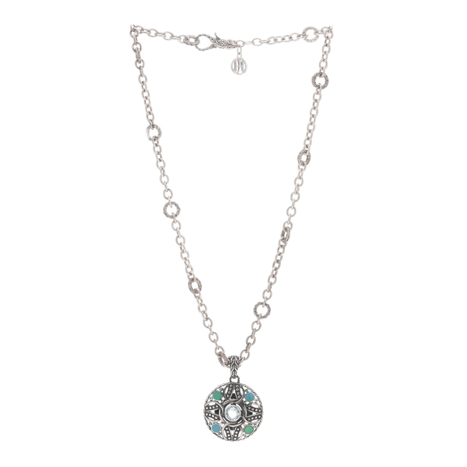 John Hardy Sterling Silver Enamel Blue Topaz Palu Bulan Pendant Necklace 2 of 3