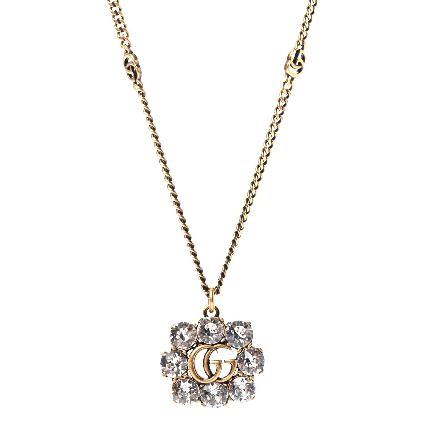 Crystal Embellished Double G Necklace Aged Gold