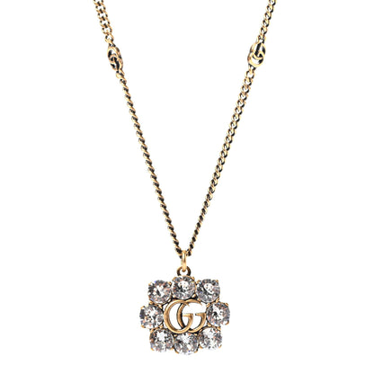 Gucci Crystal Embellished Double G Necklace Aged Gold 1 of 5