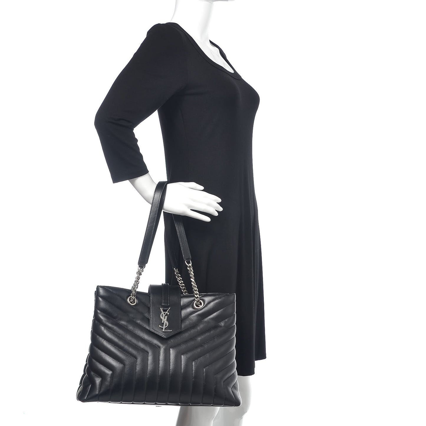 Calfskin Y Quilted Monogram Large Loulou Shopper Black