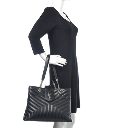 Saint Laurent Calfskin Y Quilted Monogram Large Loulou Shopper Black 2 of 11