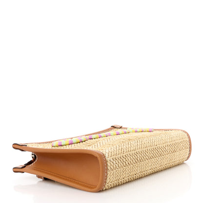Gucci Straw Effect Raffia Calfskin Logo Wristlet Pouch Brown Multicolor 4 of 9