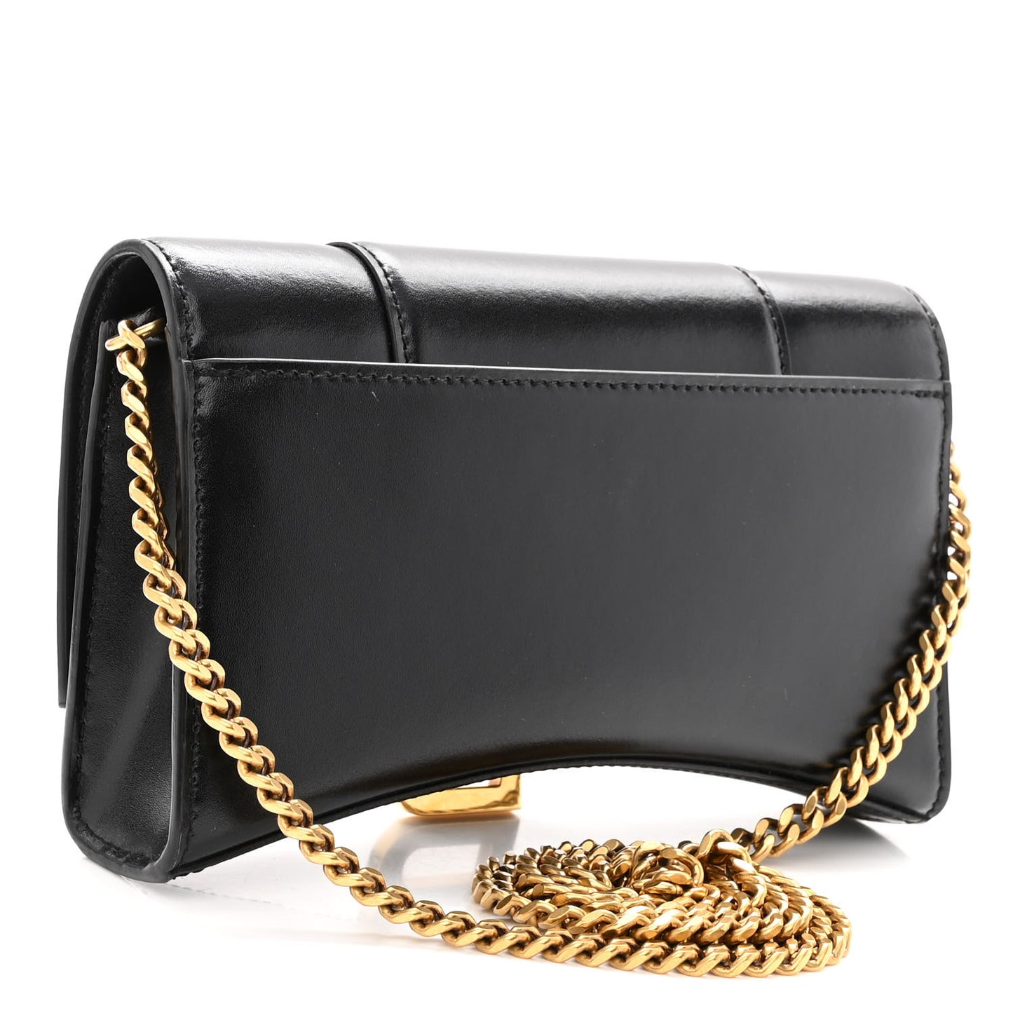 Shiny Box Calfskin Hourglass Chain Bag Black