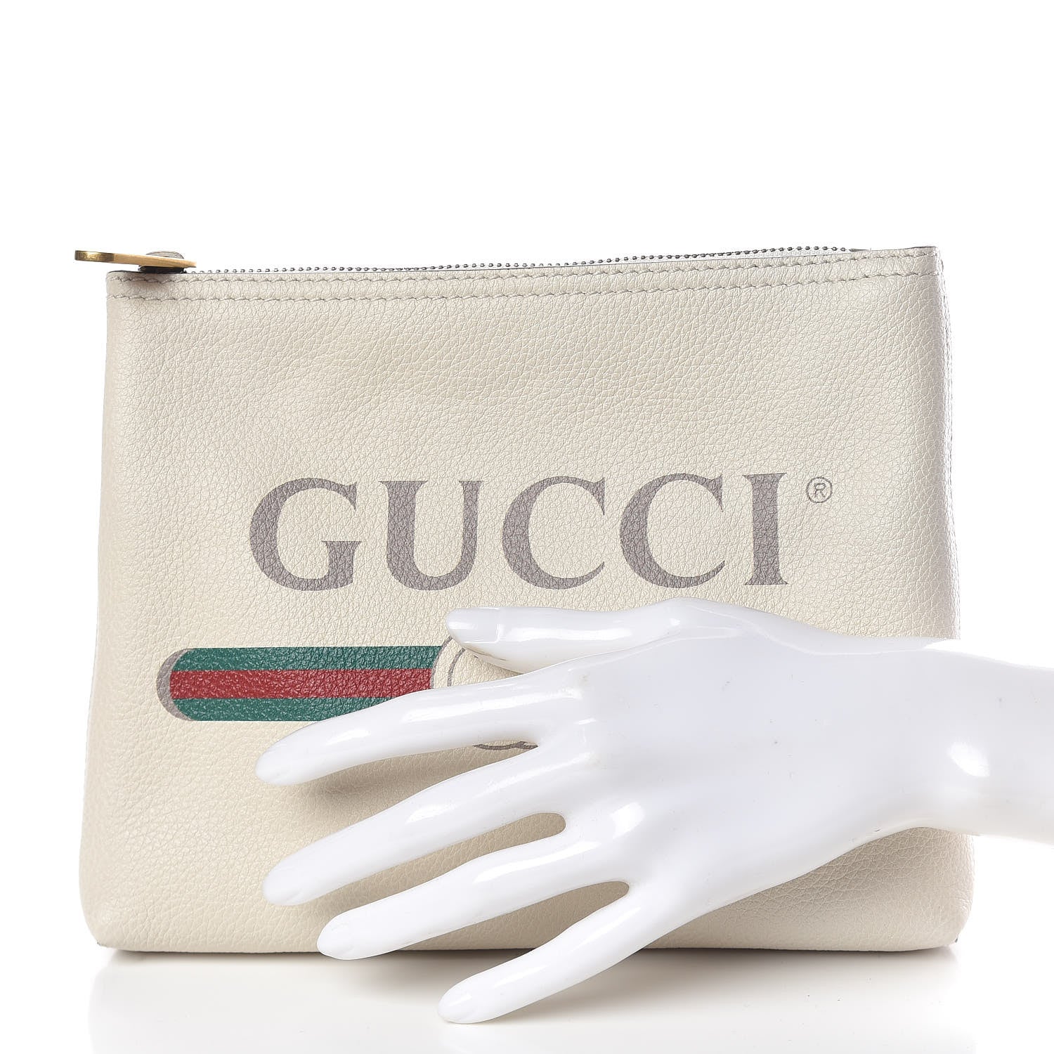 Gucci Pebbled Calfskin Medium Logo Portfolio Clutch White 2 of 9