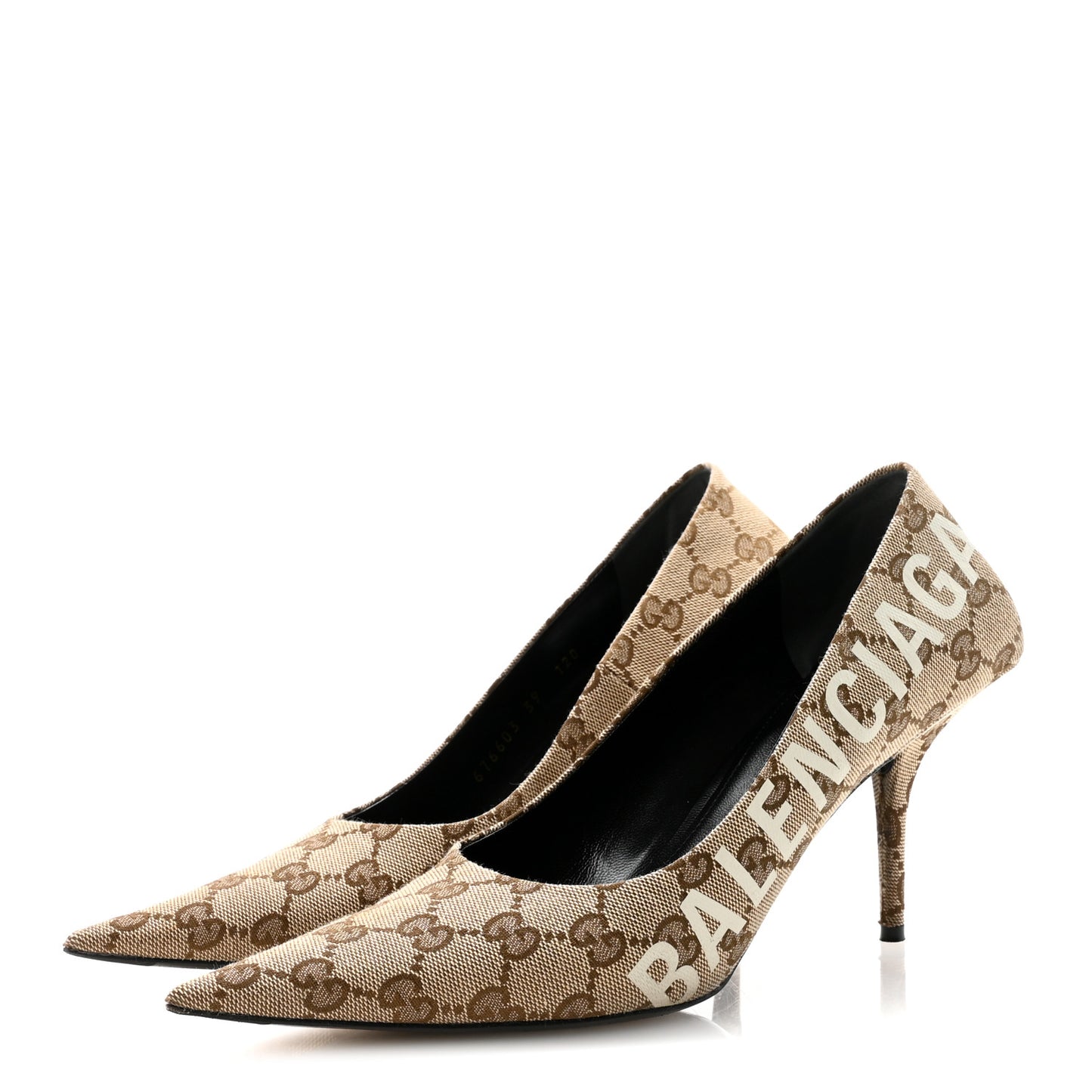 X GUCCI GG Monogram Square Knife 80mm Pumps 39 Beige Ebony