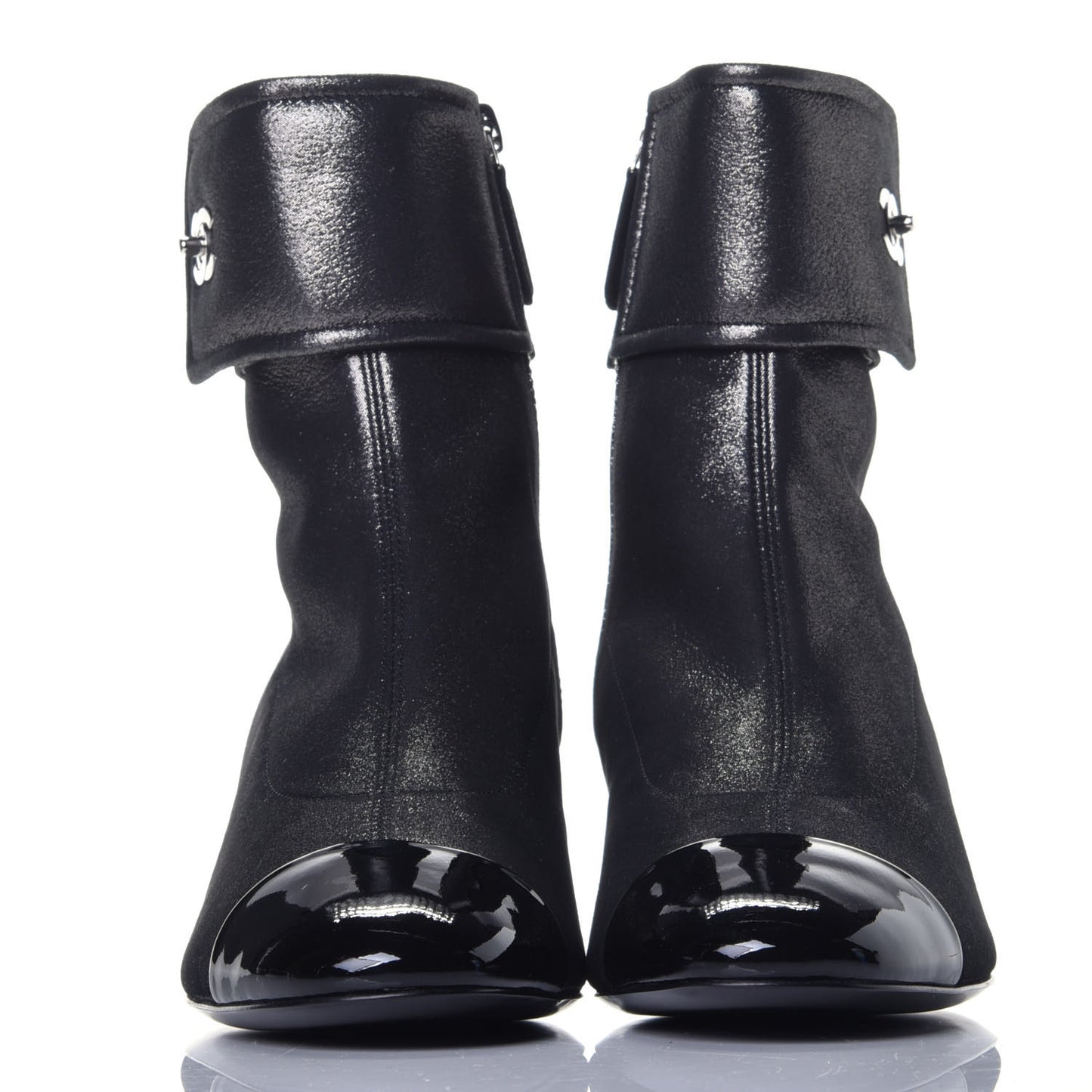 Patent Lambskin Short Boots 36.5 Silver Black