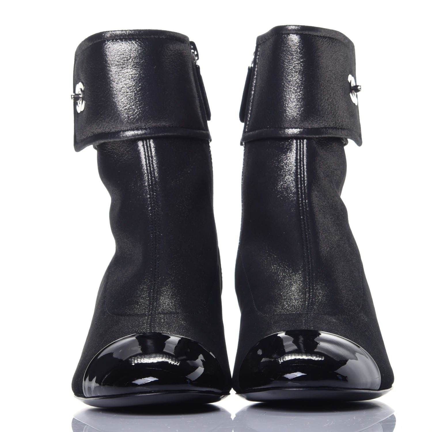 Chanel Patent Lambskin Short Boots 36.5 Silver Black 2 of 8