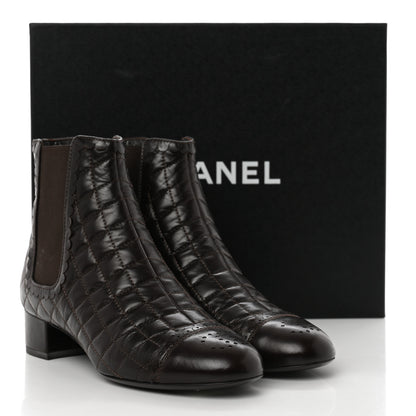Chanel Lambskin Quilted Cap Toe CC Ankle Boots 36 Dark Brown 8 of 8