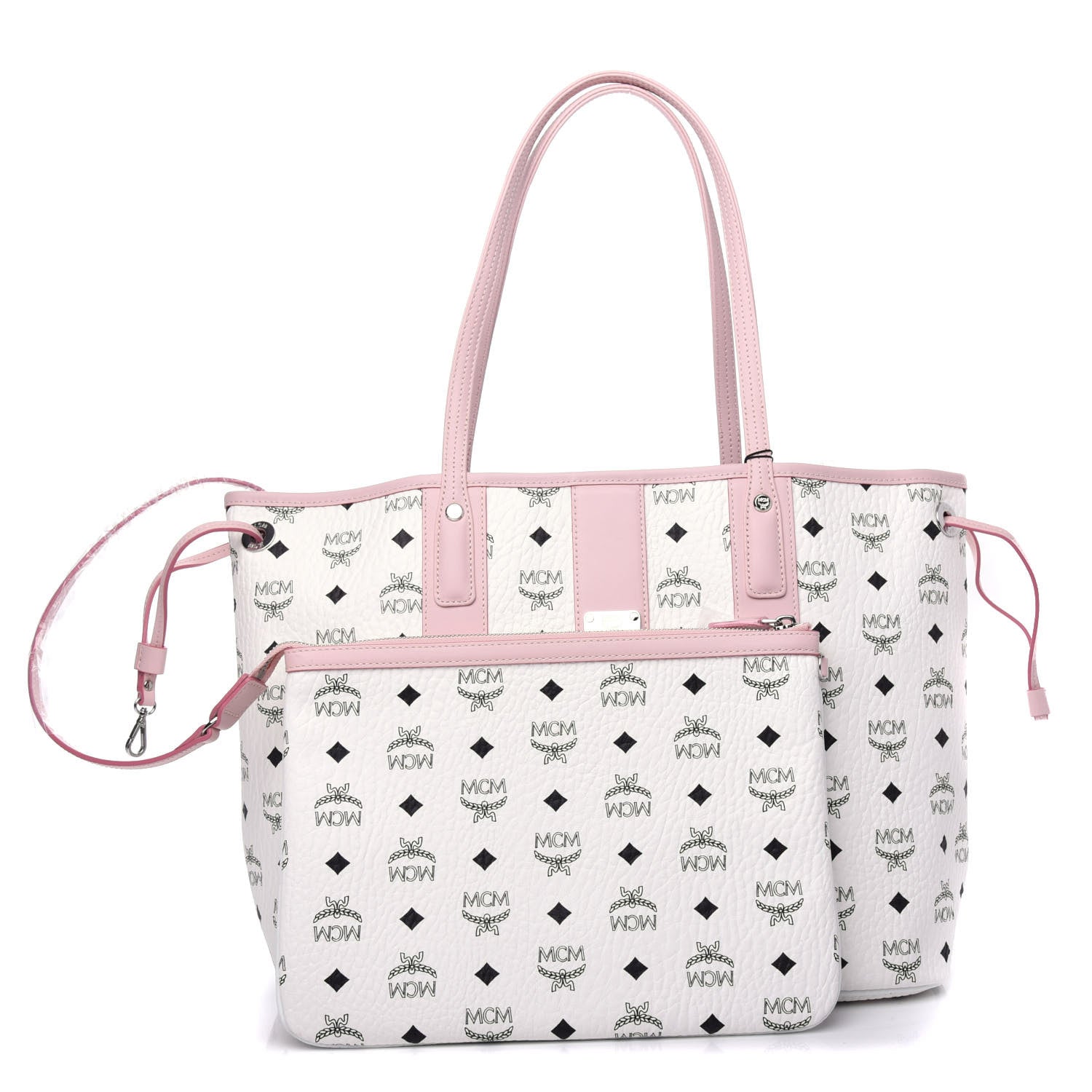 MCM Visetos Medium Liz Reversible Shopper Tote White Powder Pink 1 of 10