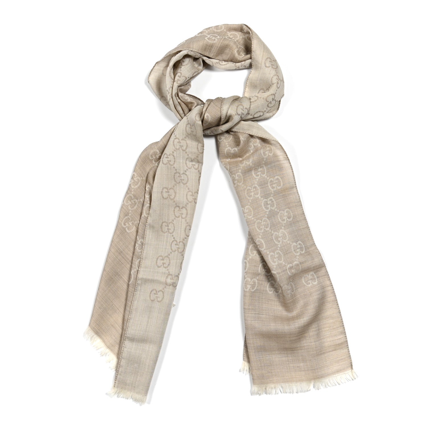 Gucci Wool Silk GG Monogram GGNat Scarf Sand 1 of 5
