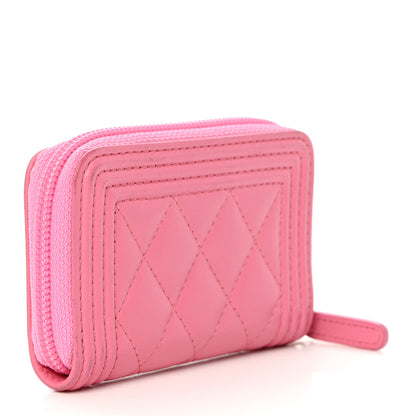 Chanel Lambskin Quilted Boy Zip Around Coin Purse Wallet Pink 3 of 14
