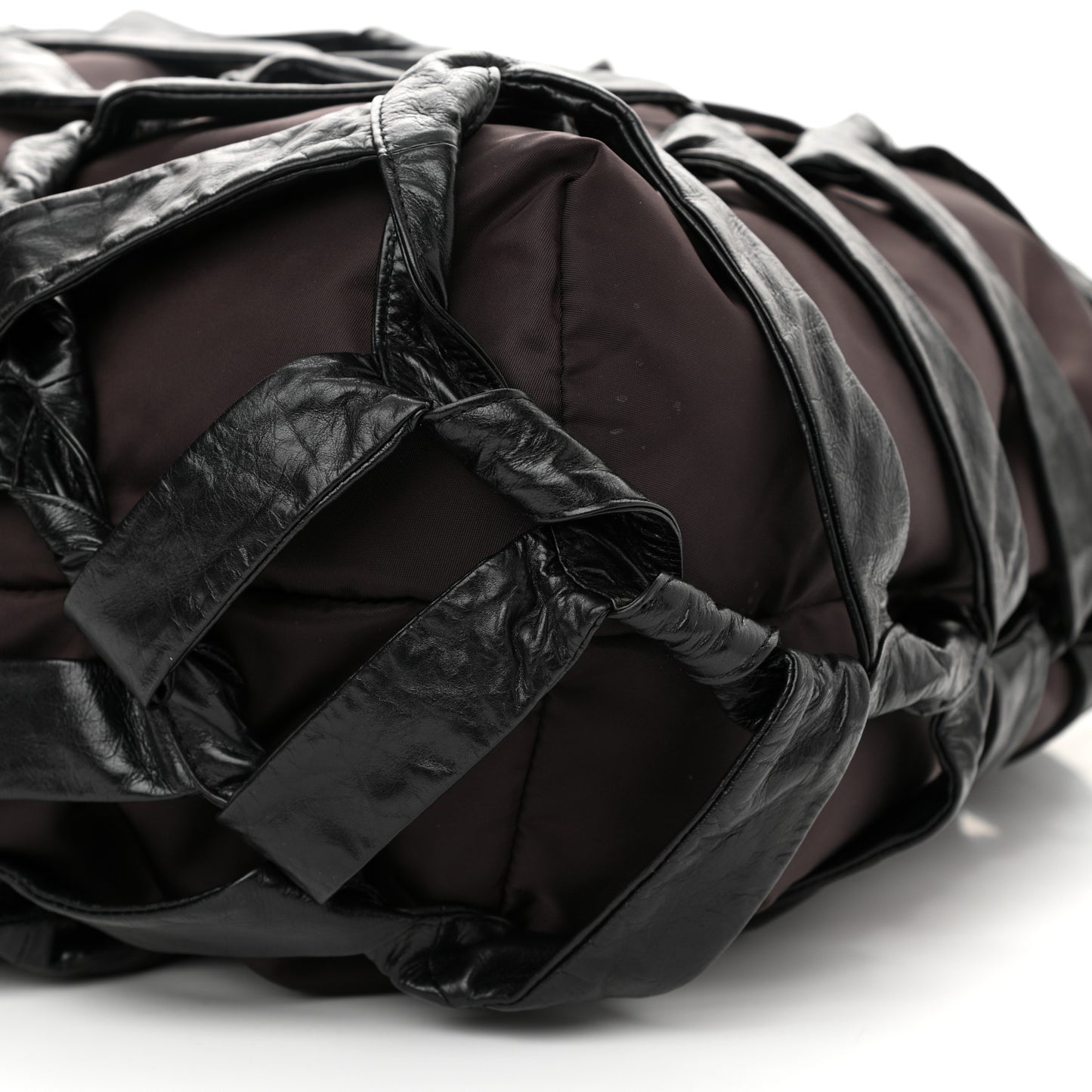 Calfskin Nylon Tape Bucket Bag Black