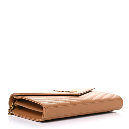 Saint Laurent Grain De Poudre Matelasse Chevron Monogram Chain Wallet Dune 4 of 10
