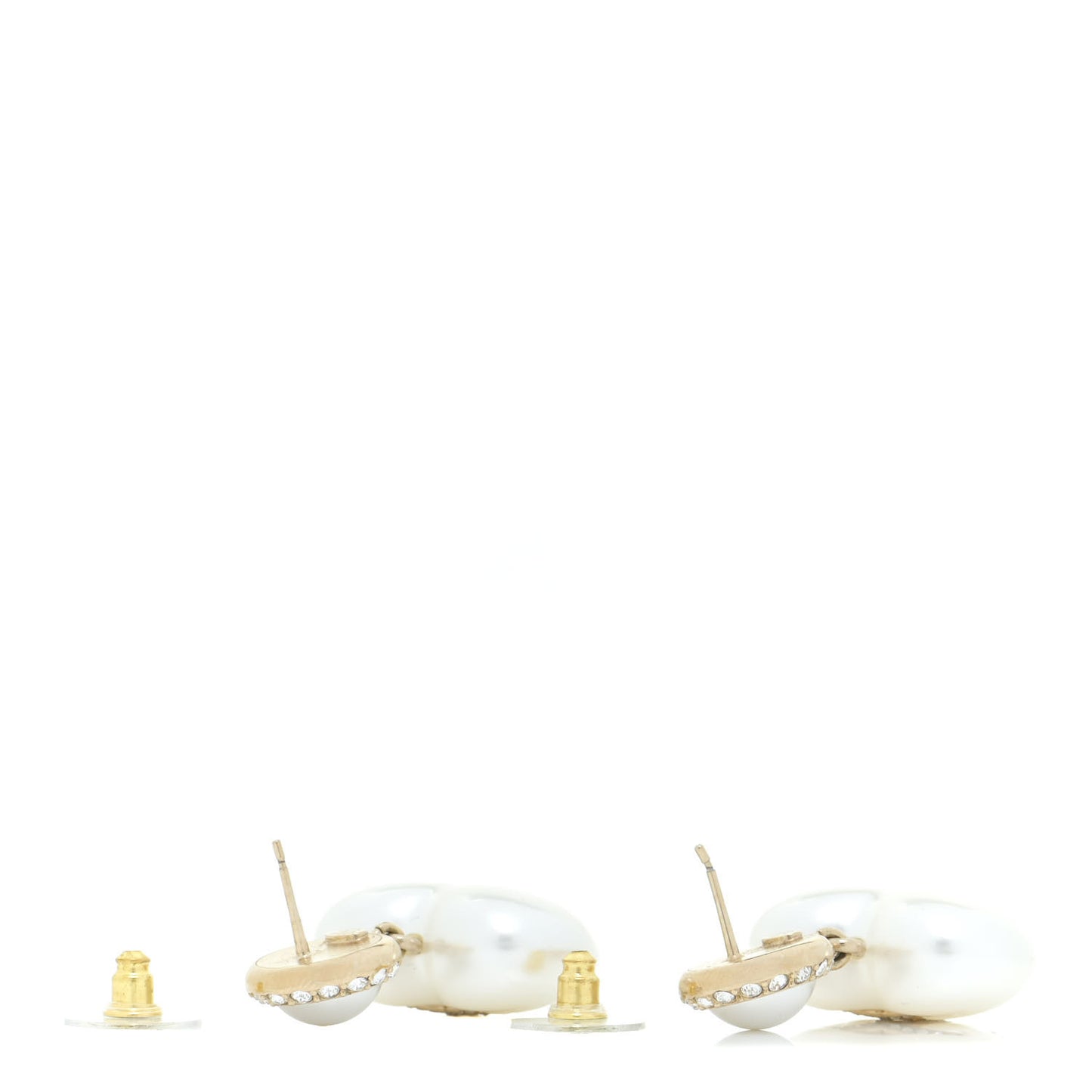 Pearl Crystal CC Heart Drop Earrings Gold