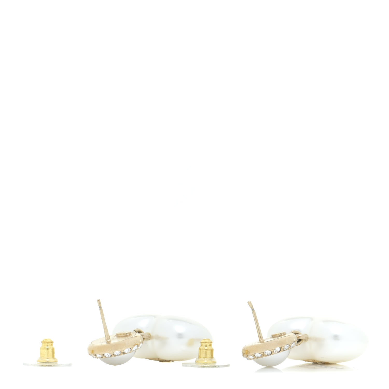 Chanel Pearl Crystal CC Heart Drop Earrings Gold 3 of 6