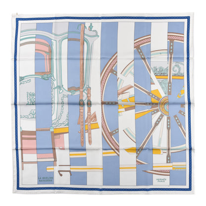 Hermes Silk La Berline Bayadere Scarf 90 White Bleu Ciel Vieux Rose 1 of 5