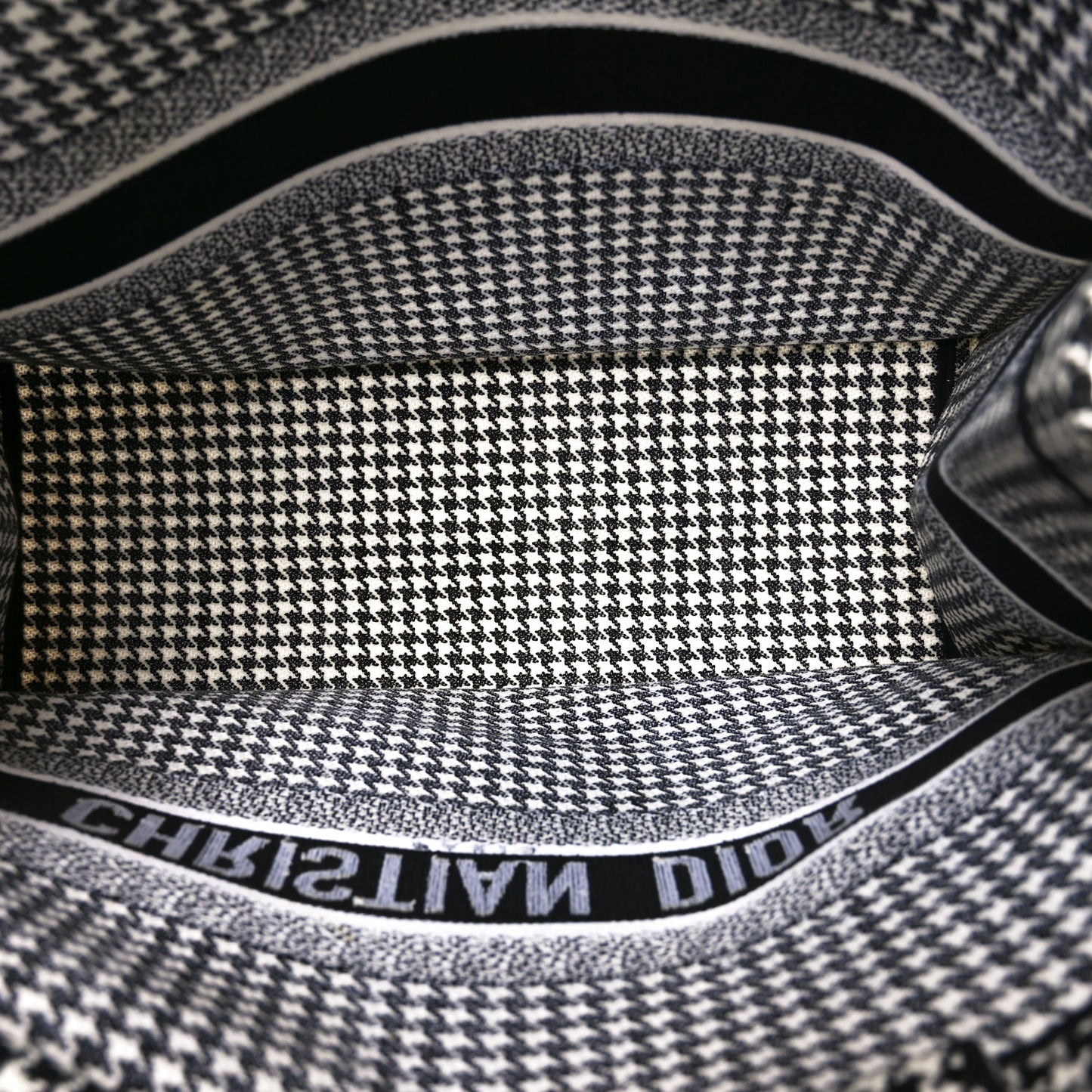 Canvas Houndstooth Embroidered Book Tote Black White