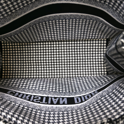 Christian Dior Canvas Houndstooth Embroidered Book Tote Black White 5 of 10