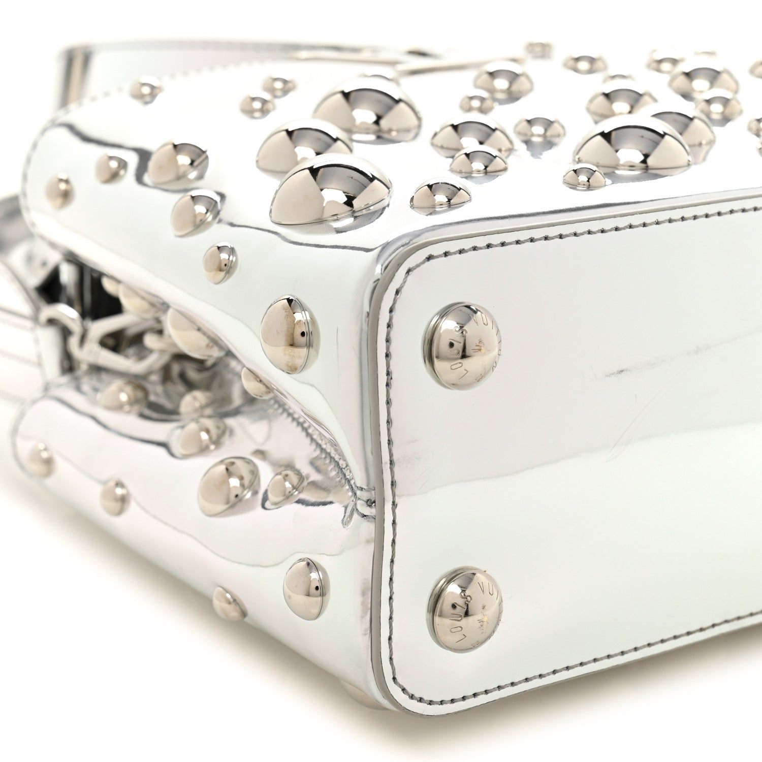 Louis Vuitton LV X YK Metallic Taurillon Brass Metal Dots Capucines BB Silver 7 of 9