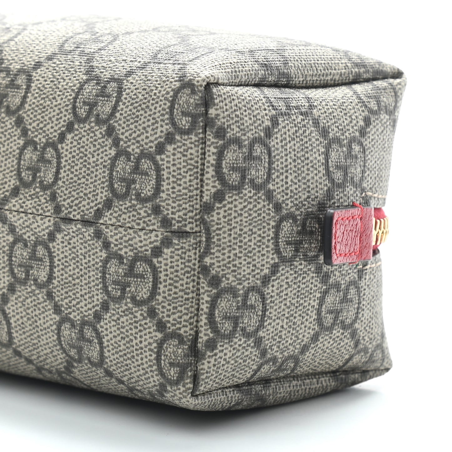 Soft GG Supreme Monogram Calfskin Small Ophidia Cosmetic Case Beige Ebony Hibiscus Red