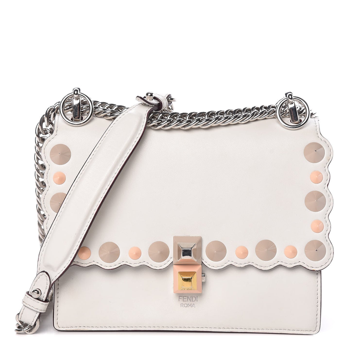 Vitello Liberty Scalloped Multi Studded Small Kan I Shoulder Bag White Ice Multicolor