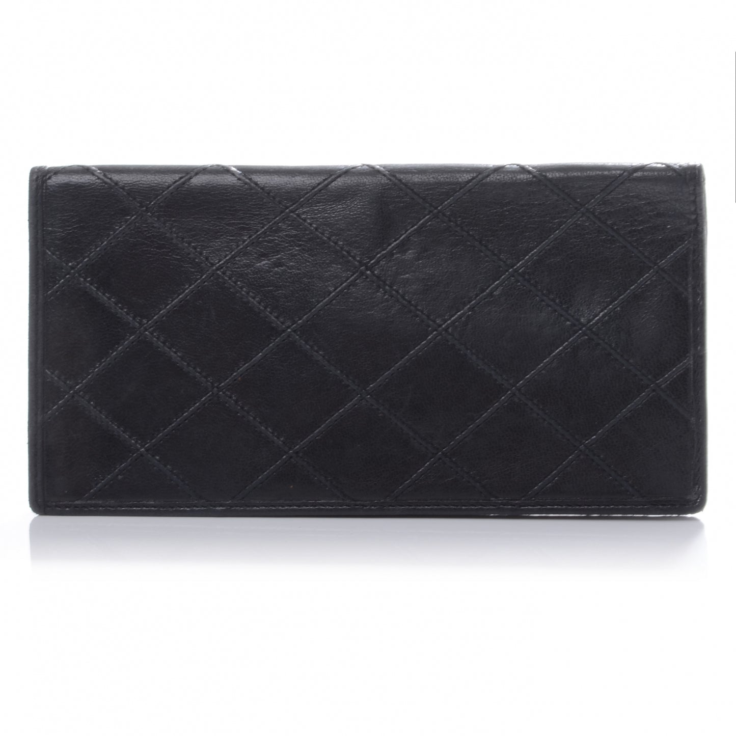 Leather Quilted Checkbook Wallet Black