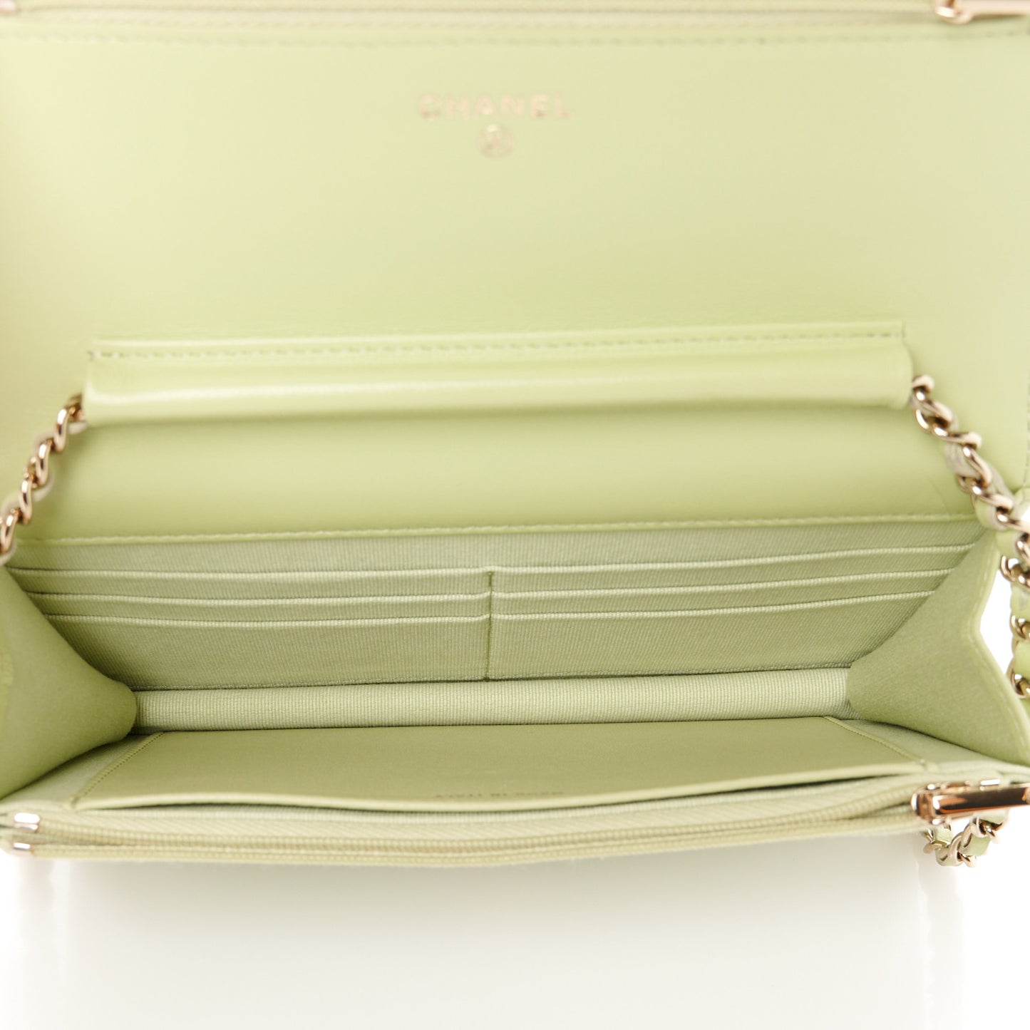 Lambskin Quilted Wallet On Chain WOC Light Green