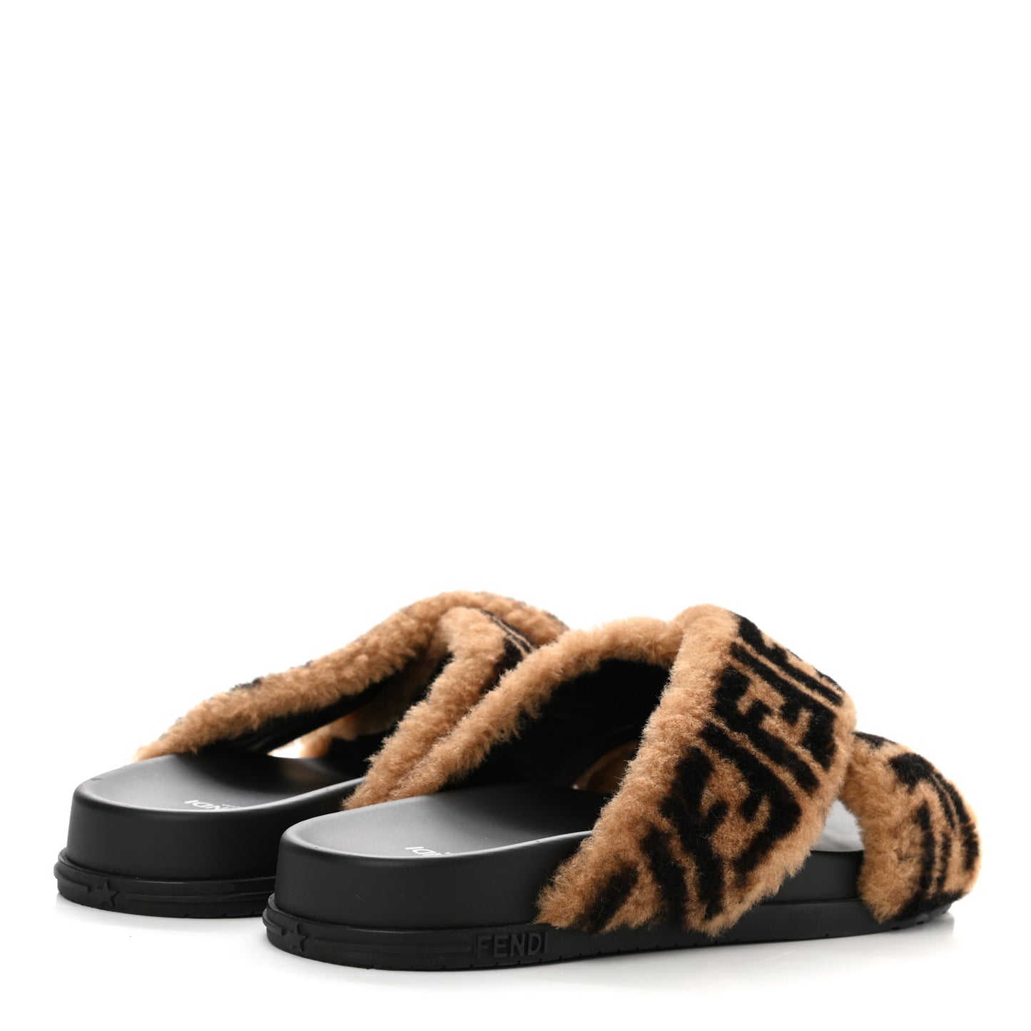 Shearling FF Sandals 37 Black Brown
