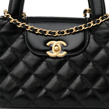 Chanel Shiny Aged Calfskin Quilted Nano Kelly Shopper Black 8 of 11