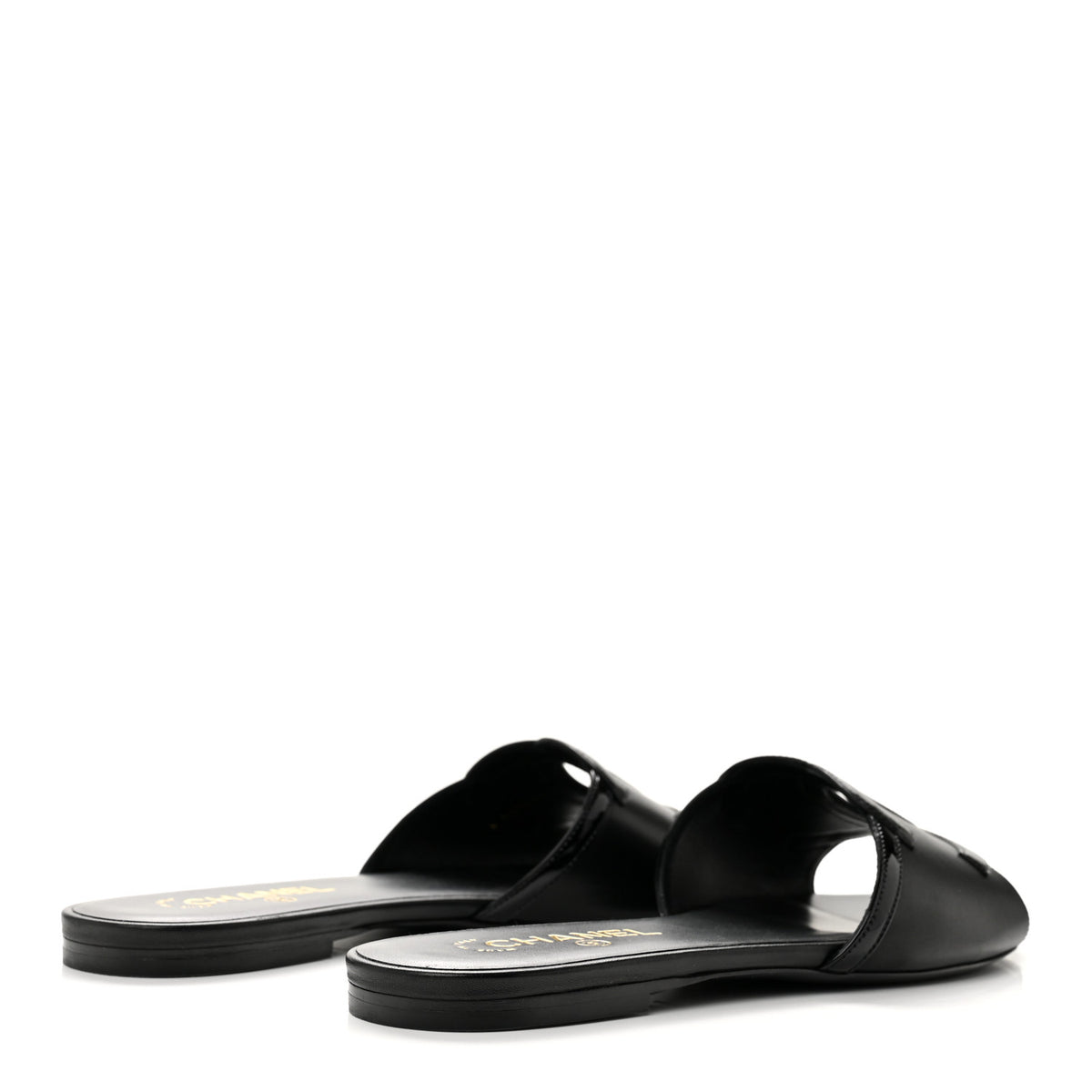 Lambskin Patent Calfskin CC Cutout Mules 40.5 Black