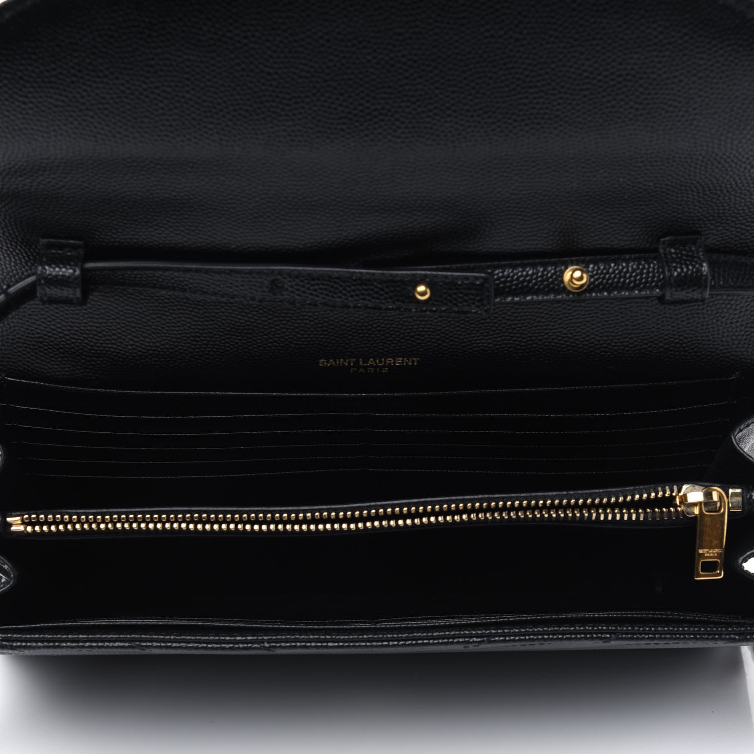 Saint Laurent Grain De Poudre Matelasse Chevron Monogram Chain Wallet Black 5 of 15